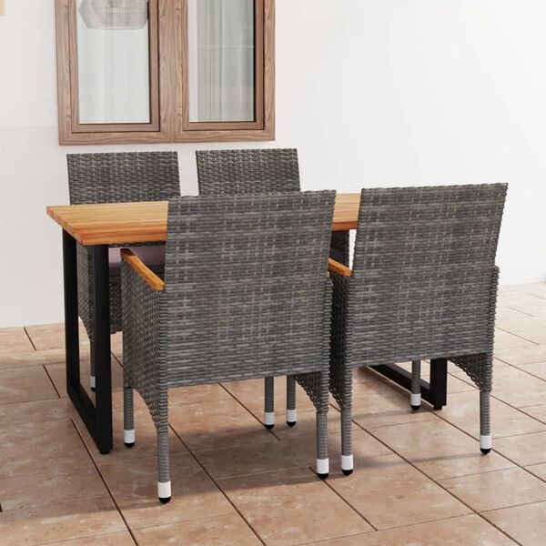 vidaXL 5 Piece Patio Dining Set with Cushions Poly Rattan Gray