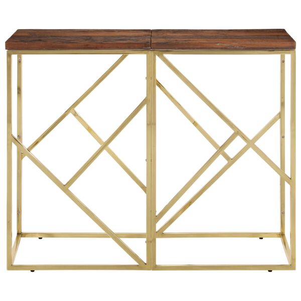 vidaXL Console Table Gold, Natural Wood Stainless Steel, Solid Sleeper Wood