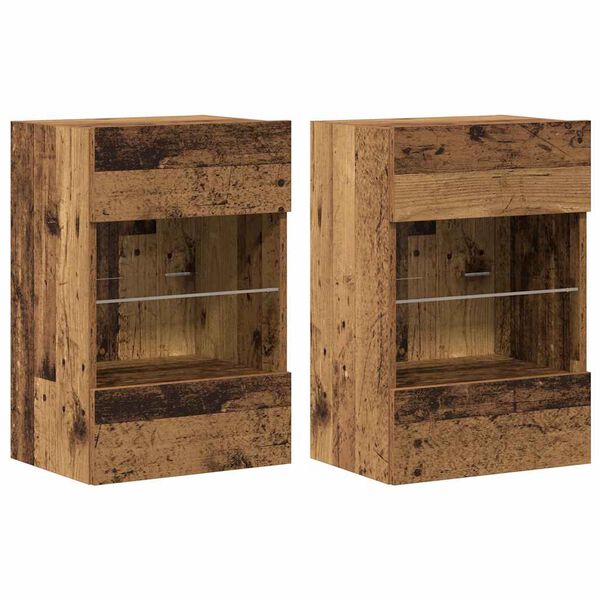 vidaXL TV Wall Cabinet Set of 2 Old wood Engineered wood and glass