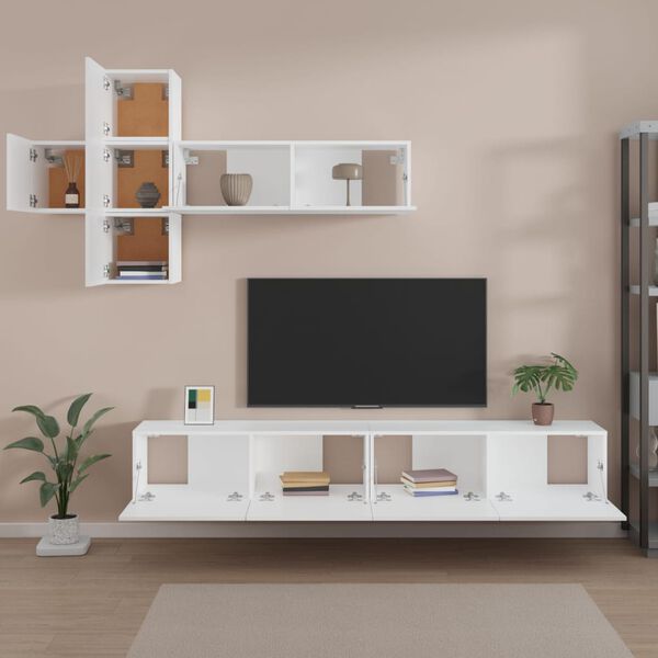 vidaXL TV Cabinet Set Set of 7 White Engineered Wood TV Stand