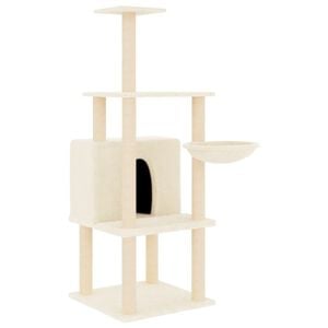 vidaXL Cat Tree Cream Engineered wood, plush, sisal 52.0 in tall