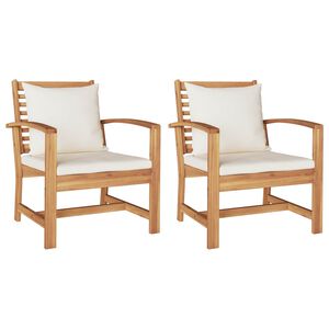 vidaXL Chair 2 pcs Brown and Cream 110 x 65 x 76.5 cm Solid Teak Wood