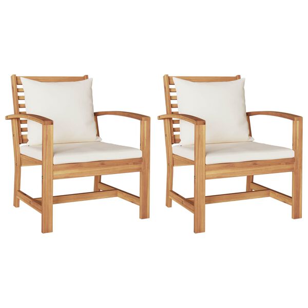 vidaXL Chair 2 pcs Brown and Cream 110 x 65 x 76.5 cm Solid Teak Wood