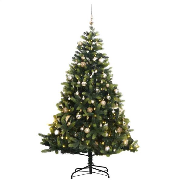vidaXL Artificial Hinged Christmas Tree 150 LEDs & Ball Set 59.1"