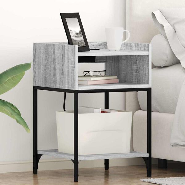 vidaXL Bedside Cabinet with Shelf Grey Sonoma 15.75 x 15.75 x 24.02 in