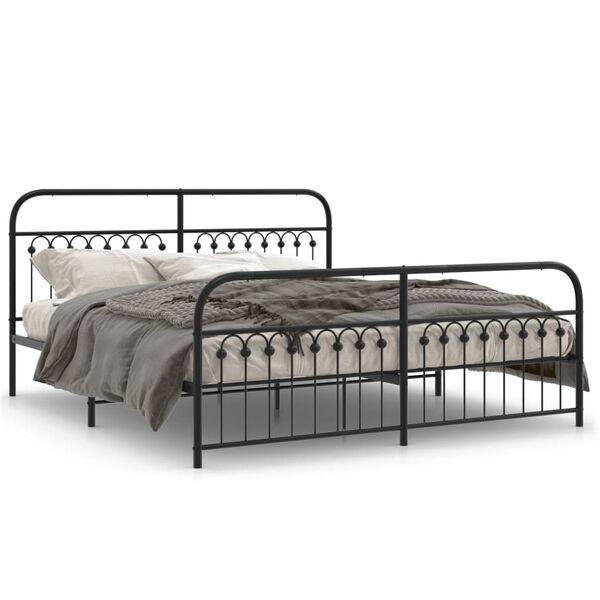 vidaXL Bed Frame Black Steel King Bed Frame Rectangular Modern