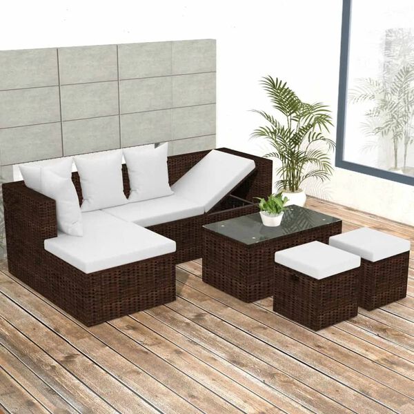 vidaXL Patio Sofa Set Brown Poly Rattan Medium Height-Adjustable