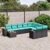 vidaXL 10 Piece Garden Sofa Set with Cushions Black Poly Rattan