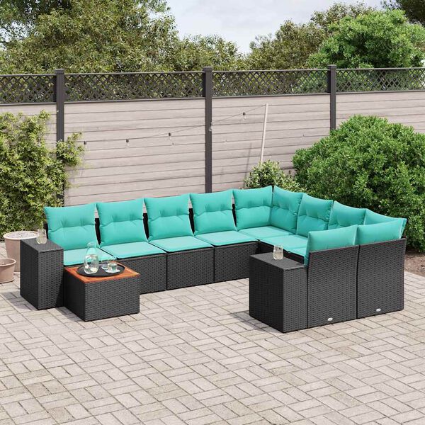 vidaXL 10 Piece Garden Sofa Set with Cushions Black Poly Rattan