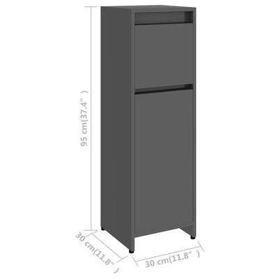 vidaXL Bathroom Cabinet High Gloss Gray 11.8"x11.8"x37.4" Engineered Wood