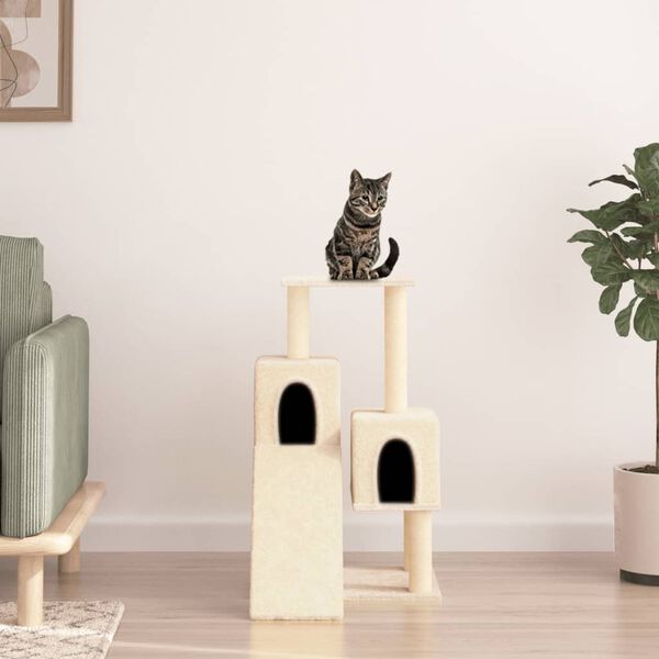 vidaXL Cat Tree Cream Engineered wood, plush, sisal Large