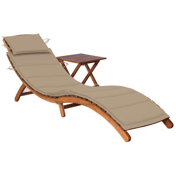 vidaXL Sunlounger With Table Wood Solid Acacia wood Medium Foldable