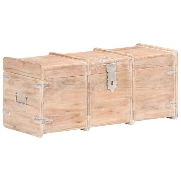 vidaXL Storage Chest White finish Solid acacia wood 35.4 x 15.7 x 15.7 in