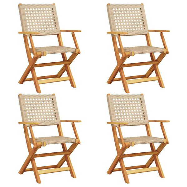 vidaXL Folding Patio Chairs 4 pcs Beige Poly Rattan and Solid Wood