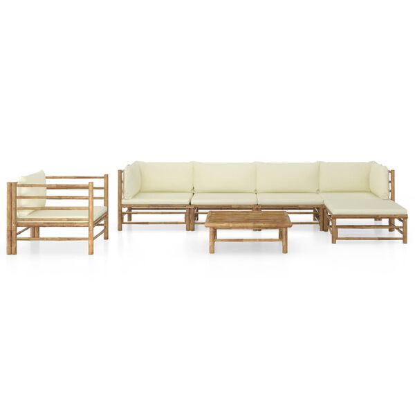 vidaXL Garden Lounge Set Cream White Bamboo Medium Modular