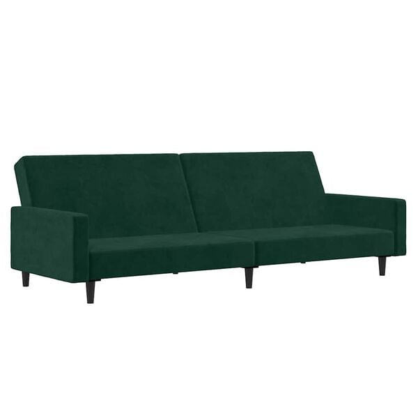 vidaXL Sofa Bed Dark Green Velvet, Wood, Plastic Standard