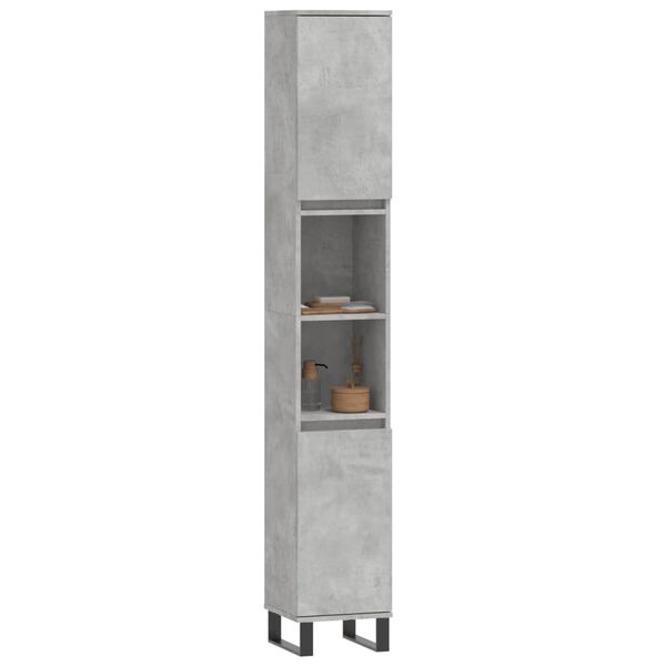 vidaXL Bathroom Cabinet Concrete Grey Engineered Wood, Iron Tall