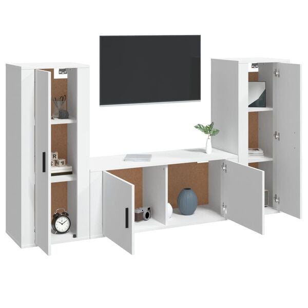 vidaXL TV Cabinet Set Set of 3 White Engineered wood Medium