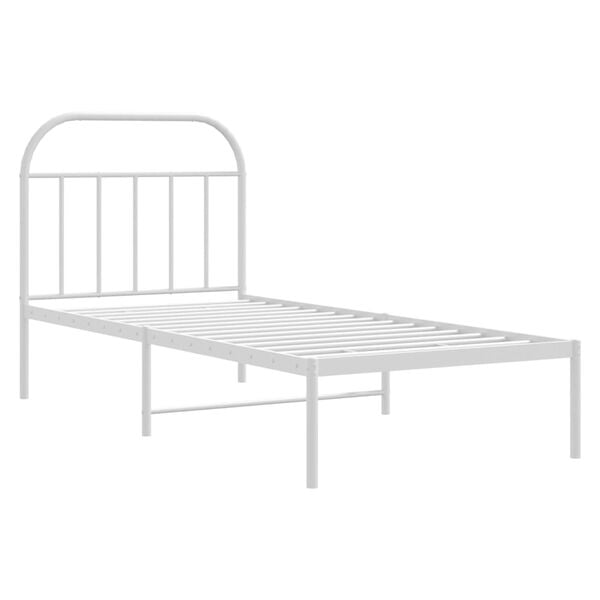 vidaXL Bed Frame White Powder-Coated Steel Twin Bed Frame Rectangular