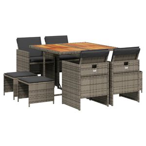 vidaXL Garden Dining Set Grey and Brown PE Rattan 9-piece set Foldable
