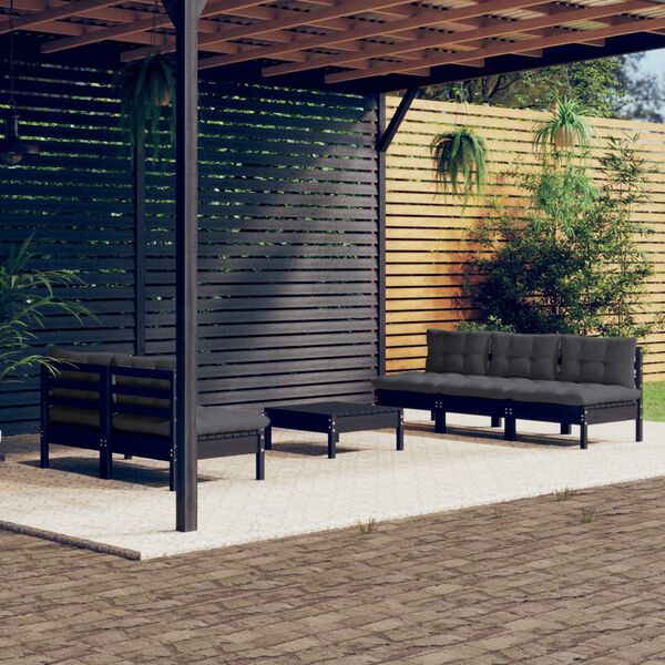 vidaXL Garden Lounge Set Black frame, Anthracite cushions