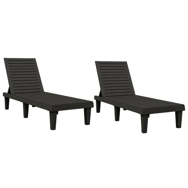 vidaXL Sun Lounger Set of 2 Black Polypropylene Medium Modern