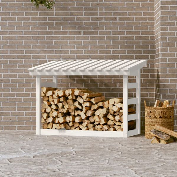 vidaXL Firewood Rack White 42.5x25.4x30.7" Solid Wood Pine