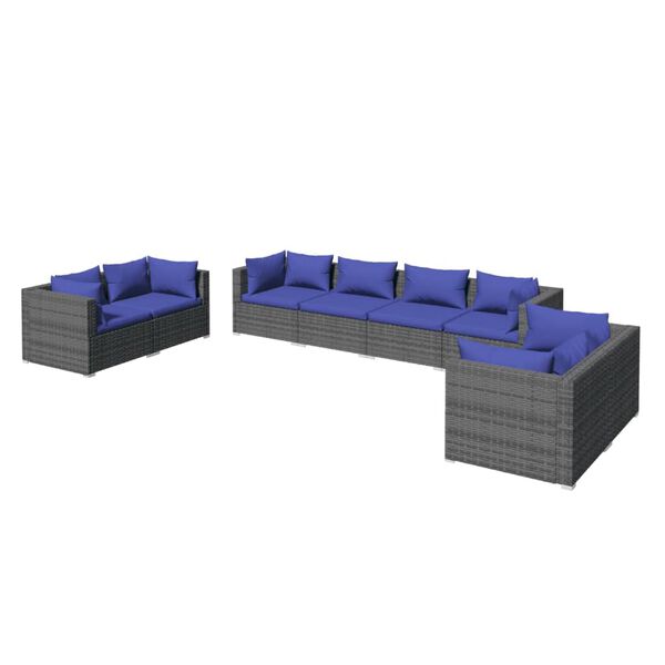 vidaXL Garden Lounge Set Grey PE rattan, powder-coated steel, plastic