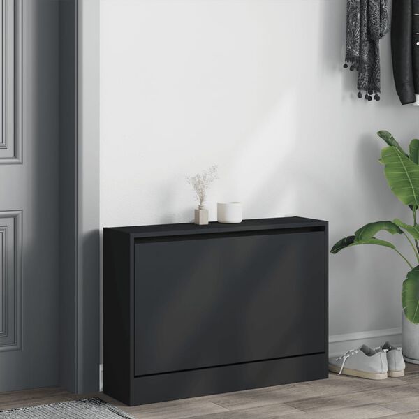 vidaXL Shoe Cabinet Black Engineered wood Compact Shoe Cabinet