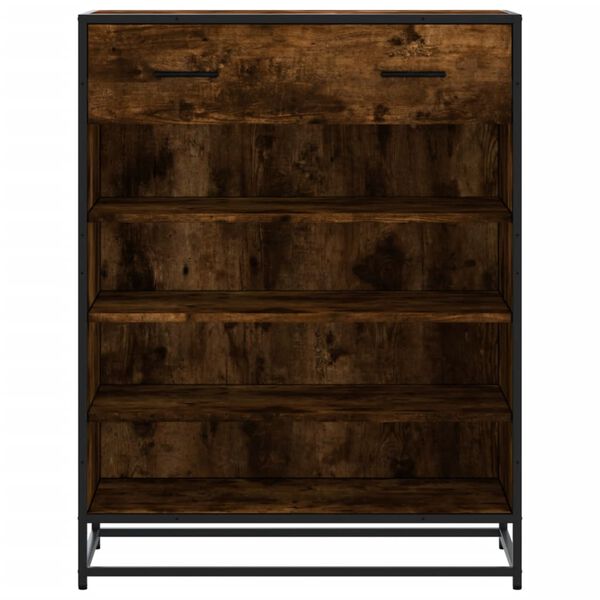 vidaXL Shoe Cabinet Smoked Oak Engineered Wood, Metal 29.5x15.0x38.4 in