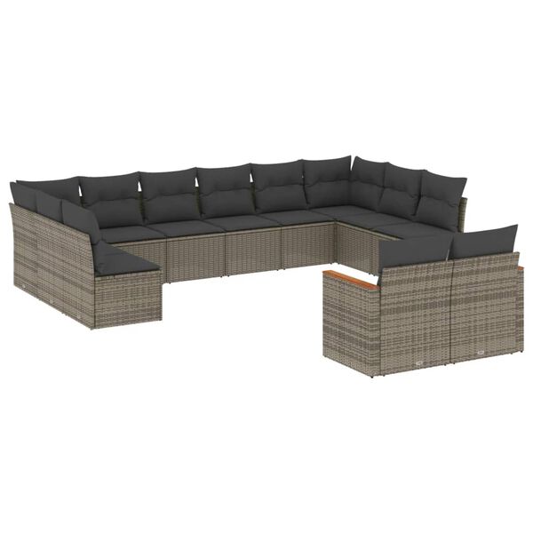 vidaXL Garden Sofa Set Grey PE rattan, powder-coated steel, polyester fabric