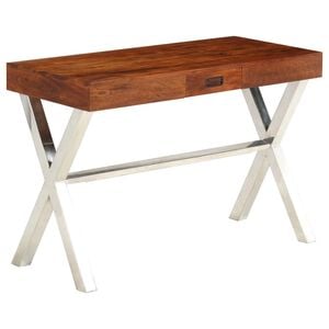 vidaXL Desk Brown top and silver legs Solid Acacia Wood, Powder-Coated Iron