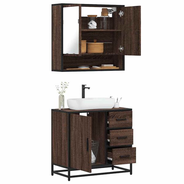 vidaXL Bathroom Furniture Set Brown Oak Engineered Wood, Metal Medium