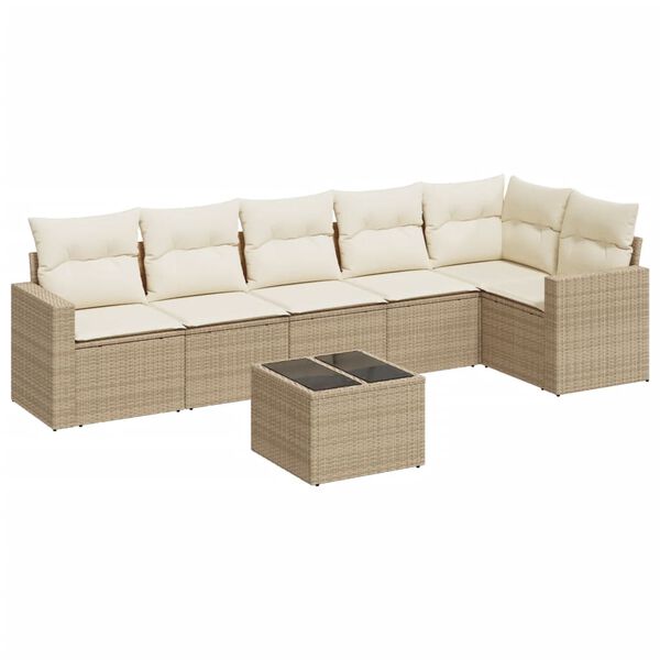 vidaXL Garden Sofa Set Beige Poly rattan, tempered glass, steel Large