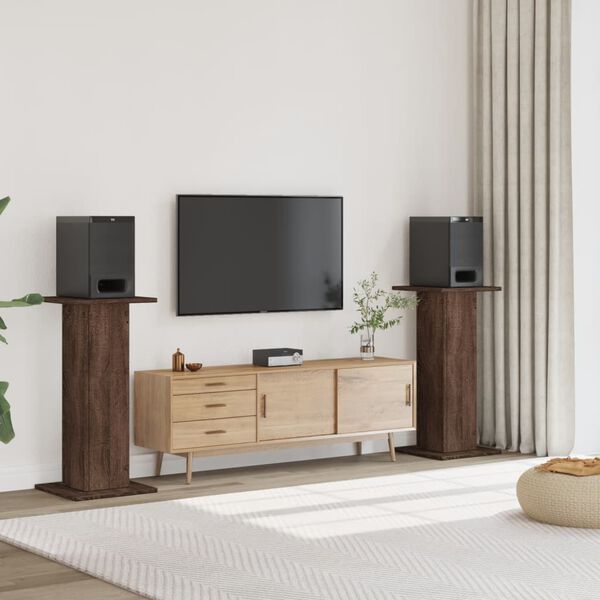 vidaXL Speaker Stands 2 pcs Brown Oak 11.8x11.8x37.4" Engineered Wood