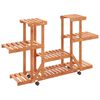 vidaXL Flower Stand With Wheels Natural Wood Solid Fir Wood Standard