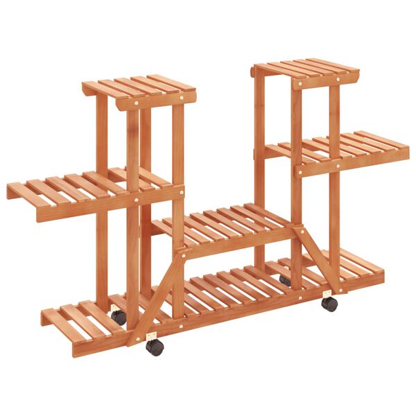vidaXL Flower Stand With Wheels Natural Wood Solid Fir Wood Standard