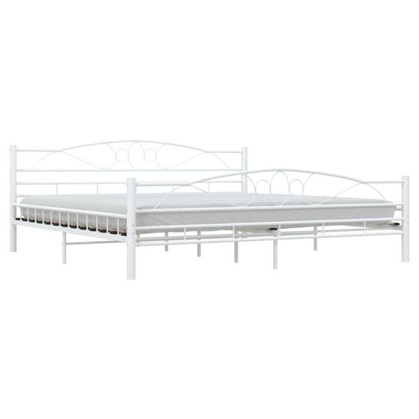 vidaXL Bed Frame White Metal, Plywood 78.7 x 78.7 in Durable Bed Frame