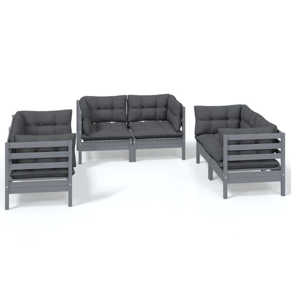 vidaXL Garden Lounge Set Grey Solid pine wood, fabric (100% polyester)