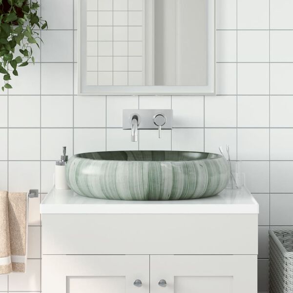 vidaXL Countertop Basin Green Oval 23.2x15.7x5.9" Ceramic