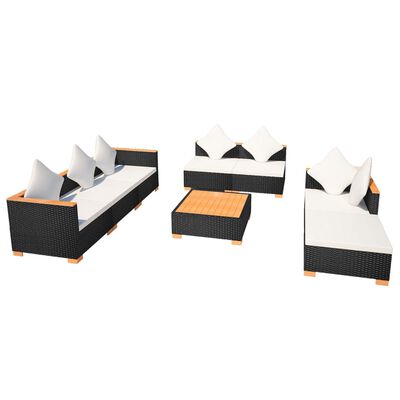 vidaXL 8 Piece Patio Lounge Set with Cushions Poly Rattan Black