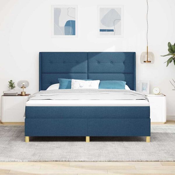 vidaXL Box Spring Bed with Mattress Blue 70.9" x 78.7" fabric