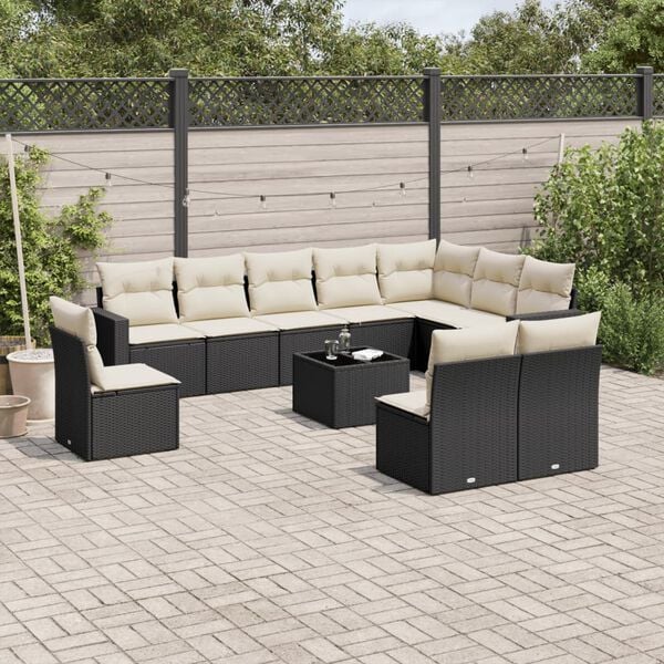 vidaXL Garden Sofa Set Black and Cream
