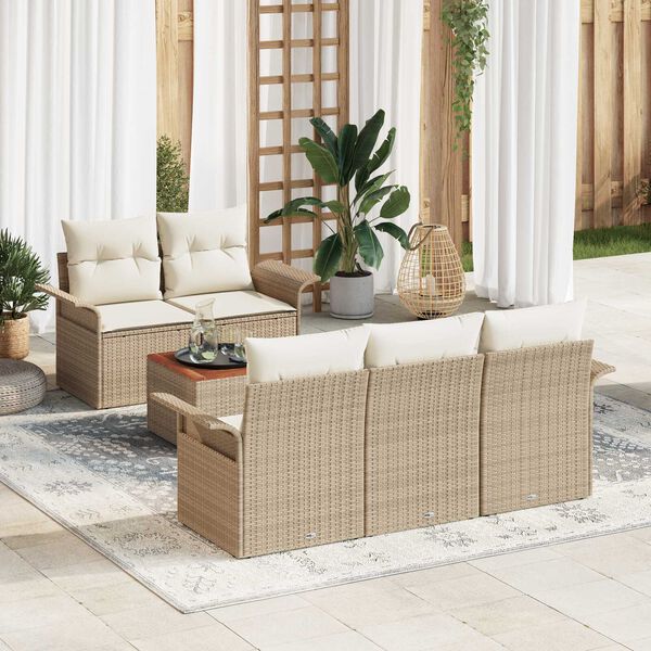 vidaXL Garden Sofa Set with Cushion 6 pcs Beige Poly Rattan