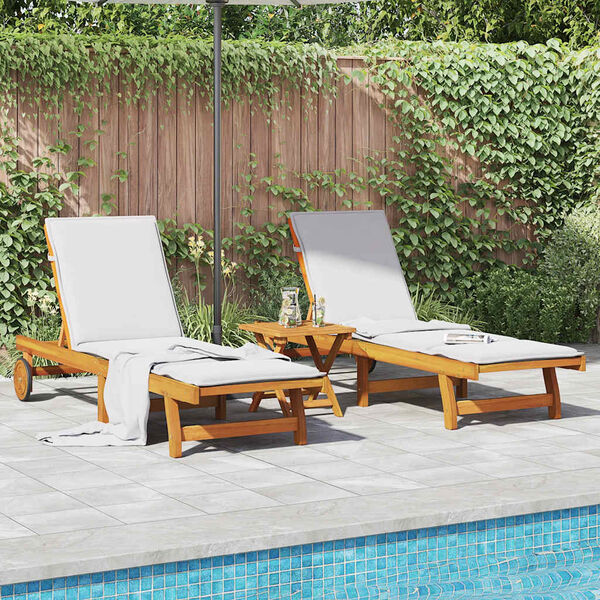 vidaXL Sun Lounger Set of 3 Acacia Wood Brown Solid Acacia Wood