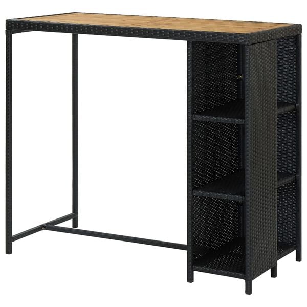 vidaXL Bar Table Black PE rattan, steel, solid acacia wood Counter Height