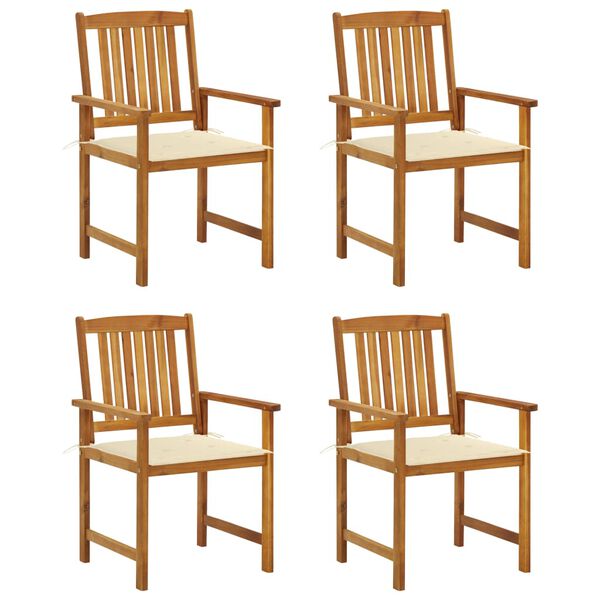 vidaXL Garden Chair Set of 4 Natural wood with cream cushions