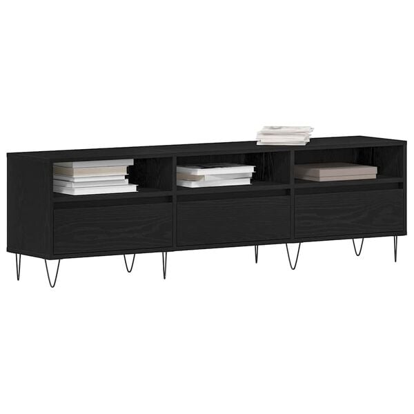 vidaXL TV Cabinet Black Oak 59.06 x 11.81 x 17.52 in Engineered Wood