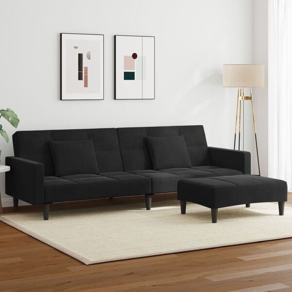 vidaXL Sofa Bed Black Velvet (100% polyester), wood, plastic Standard