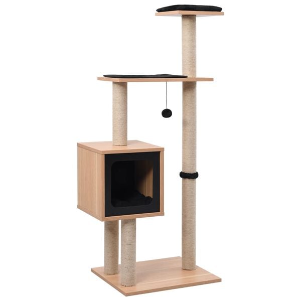 vidaXL Cat Tree Brown Wood Large Removable Covers Cat Tree